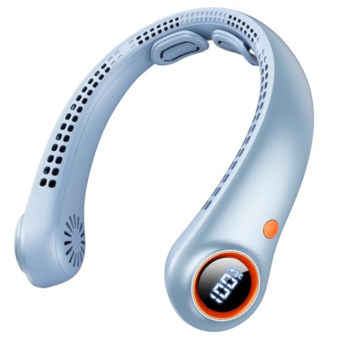 Portable Neck Fan, Neck Fans That Blow Cold Air, 5000mAh 5 Speeds Bladeless Wearable Personal Fan, USB Rechargeable Battery Operated Cooling Neck Fan, Quiet Hands Free Fan for Travel, Outdoo
