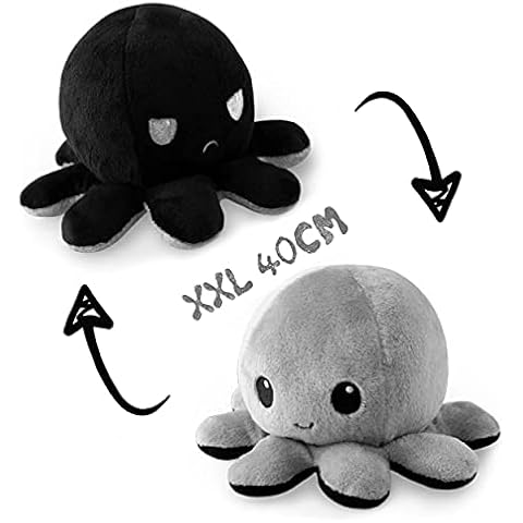Octopus Reversible Plushie XXL,Cute Double-Sided Flip Soft Reversible Octopus Plush Stuffed Animals Doll,Cute Reversible Octopus Stuffed Animals Doll Gifts for Kids,Family,Friends(Gray&Black)40cm Cover