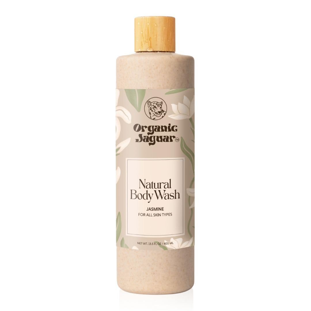 Organic Jaguar Natural Jasmine Body Wash with Aloe Vera Gel, Bath and Shower Soap Cleanser for Body Care, Leaves Skin Soft & Hydrated, Unscented,