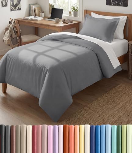 Image of Duvet Cover Twin /Twin XL Size Set - Extra Soft Twin /Twin XL Duvet Cover 68 inch x 90 inch with 1 Pillow Sham for Women, Men, Kids & Teens - Comfy, Easy-Care & Fade Free w / Zipper Closures & Ties (Steel Blue)