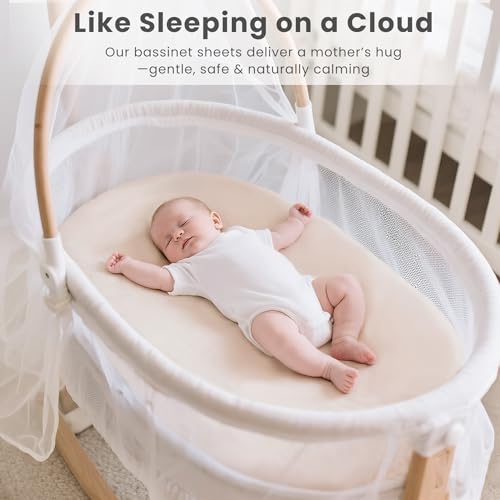 Image of Konssy 3 Pack Stretchy Bassinet Sheets for Baby Girl Boy, Soft Breathable Baby Bassinet Mattress Sheets Fit for Hourglass Oval Cradle, Moses Basket Rectangle Mattress (Green Leaves)
