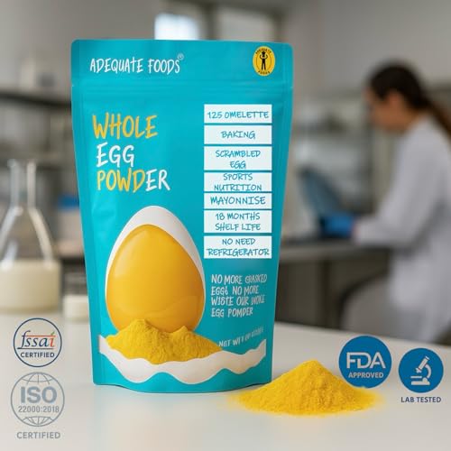Adequate Foods Whole Egg Powder 500g – 100% Pure & Pasteurized, High-Protein Shelf-Stable Egg for Baking, Cooking & Fitness (125 Omelets per Pack)