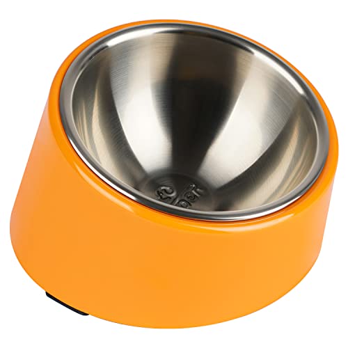 SuperDesign Mess Free 15 Slanted Bowl for Dogs and Cats Tilted Angle Bulldog Bowl Dog Feeder Non-Skid & Non-Spill Easier to Reach Food S/0.5 Cup Bright Orange