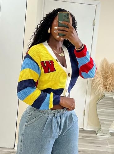 ksotutm Cardigan Sweaters for Women Cropped Knit Sweaters Colorful Short Button Coat Fall Sweaters3