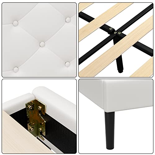 Ikifly King Bed Frame With Adjustable Headboard, Modern Upholstered Platform Bed With Led Lights & 2 Usb Ports, Mattress Foundation/Strong Wood Slat Support, No Box Spring Needed - White/King Size #TOP7