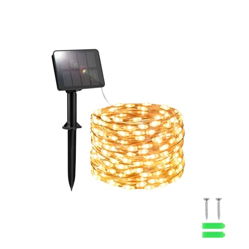 FFZZKJ Solar Lights Outdoor Garden Waterproof 50LED 5M/16.4Ft Outdoor Solar Fairy Lights for Garden Patio Balcony Terrace Veranda Tree, Warm White