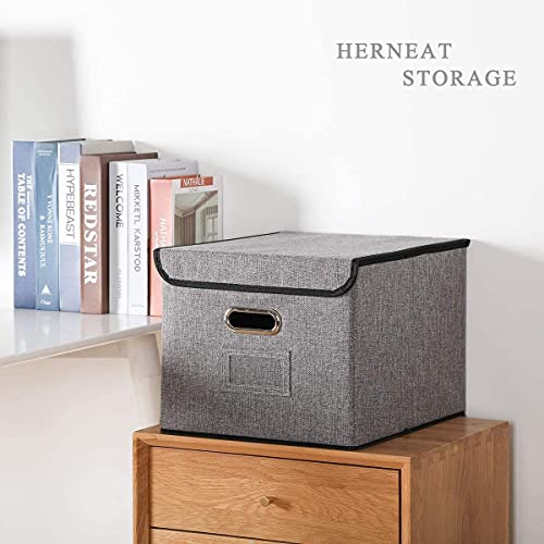 File Boxes [2Pack]Letter Legal Size Multi-Purpose Linen File Storage Box Organizers Collapsible Foldable Decorative Linen Storage Hanging Filing Folders With Lids Office Gray File Box Filing Box #TOP5