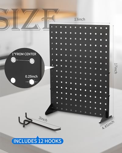 Pegboard Display Stand with 12 Peg Hooks for Craft Show Display Rack, Metal Merchandise Display Rack for Boutique, Retail Stores, Vendors & Events (17" X 13")