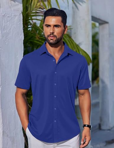 COOFANDY Mens Casual Button Down Shirts Short Sleeve Wrinkle Free Shirt Untucked Summer Stretch Dress Shirt2