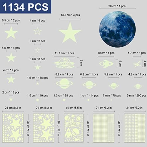 Glow in The Dark Stars and Moon, 1134PCS trounistro Luminous Glow in The Dark Stickers Glow Brighter and Longer DIY Rocket and Planets Wall Stickers for Ceiling for Kids Bedroom - Green (Blue)