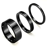 Black Rings That Non Tarnish for Women, Stackable Stainless Steel Wedding Bands for Men, Trendy Chunky Thin Knuckle Pinky Ring Set for Jewelry Gift Non Tarnish Size 8