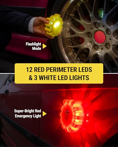 Scosche ScoFlare LED Road Flares, Emergency Roadside Kit for Car with 2 Emergency Lights Equipped with 6 Flashing Safety Modes, Flashlight, Rechargeable Battery, Magnetic Base and Hanging Hook, 2 Pack - Thumbnail 4