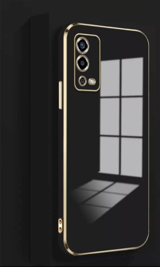 Image of Apurb Store for Oppo A55 4G Plating Square Gold Frame Phone Case Luxury Soft Silicone Back Cover (for Oppo A55 4G, Black)