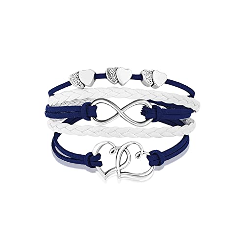 LovelyJewelry Leather Wrap Bracelets Girls Double Hearts Infinity Rope Wristband Bracelets Gifts (Blue Zircon)