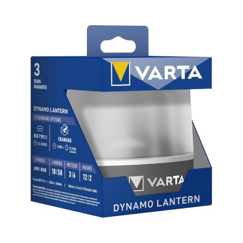 VARTA Campinglampe, Dynamo Camping Laterne L10RH, Handkurbel Lampe, 2 Lademöglichkeiten: per Kurbel oder über USB Typ C… – Ansicht 2