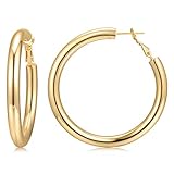 Chunky Gold Hoop Earrings 14K Gold Plated 925 Sterling Silver Post Thick Tube Hoops for Women And...