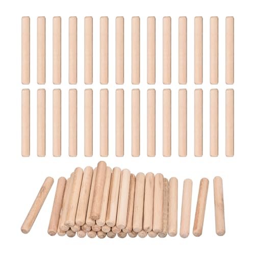 QUARKZMAN 90 Pcs Clavijas De Madera 10x80mm (0.39x3.15) Extremos Biselados Y Estriados Clavijas De Madera Dura Seca Para Carpintería Muebles Estantes