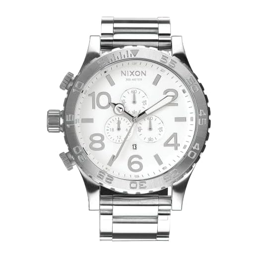 Nixon 51-30 Chrono. 100m Water Resistant Men’s Watch (XL 51mm White Watch Face/ 25mm High Polish Silver Stainless Steel Band)