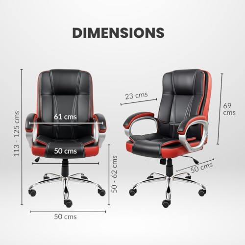 Image of activa Ergonomic Office Chair | Leatherette Seating Chair with Adjustable Height | 3-Year Warranty | 360 Revovling seat| Comfortable Padded Seating /Suitable for Office /Study (Venture, Black & Red)