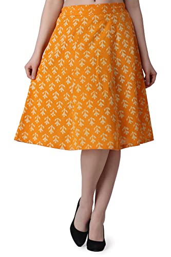 Image of POPWINGS Casual Bagru Printed A-Line Knee-Length Summer Skirt for Women | Ethnic