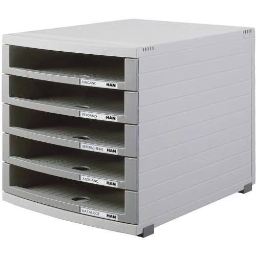HAN 1505-0-19, CONTUR drawer set. Modern organisational system, expandable, premium quality for a highly professional organisation with 5 open drawers, light-grey-dark-grey