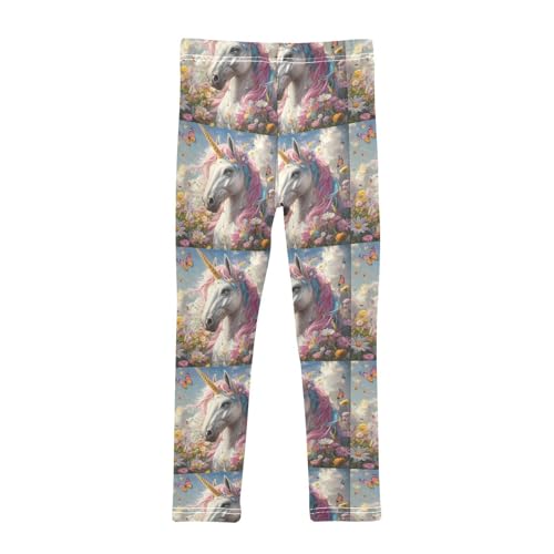 Flowers Unicorn Cloud Butterfly Girls Leggings Kids Yoga Pants Dance Active Tights 4T2