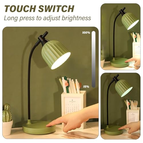 Behogan 12 * 41cm Schreibtischlampe Kinder, Dreistufig Dimmbar LED Tischlampe, Wiederaufladbar Touch Steuerung Nachttischlampe, Leselampe Flexibles Arm für Schreibtisch Büro und Nachttisch(Grün)