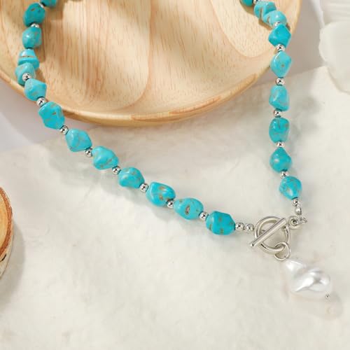 Hclian Bohemian Turquoise Necklace for Women Vintage Turquoise Choker Necklaces Western Jewelry Natural Stone Necklace — view 4