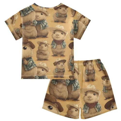 Pajama Short Sets Cute Guinea Pigs Pattern Soft Cotton Summer Sleepwear 2 Piece PJS Size 5-14T2