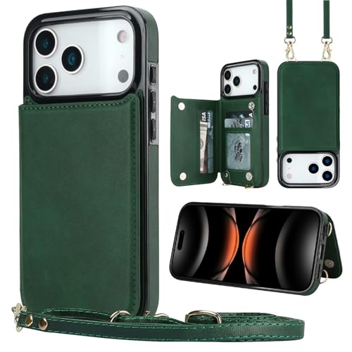 Étui iPhone 17 vert portefeuille cuir clapet antichoc