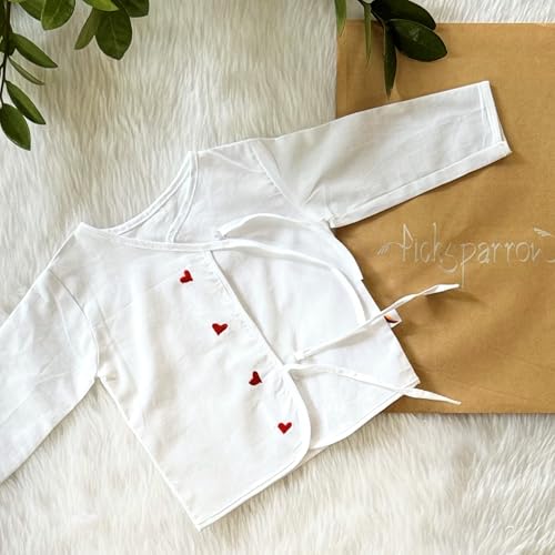 Image of Picksparrow Pure Cotton Embroidered Newborn Baby Clothes /Jhablas /Vests (Full Sleeve, Set of 3)