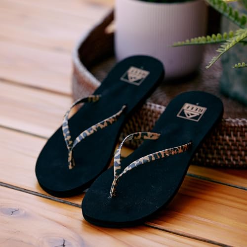 Reef Bliss Nights Womens Flip Flop, Super Lightweight and Soft Footbed, Thin Strap Beach Sandal, Classic Leopard, 5