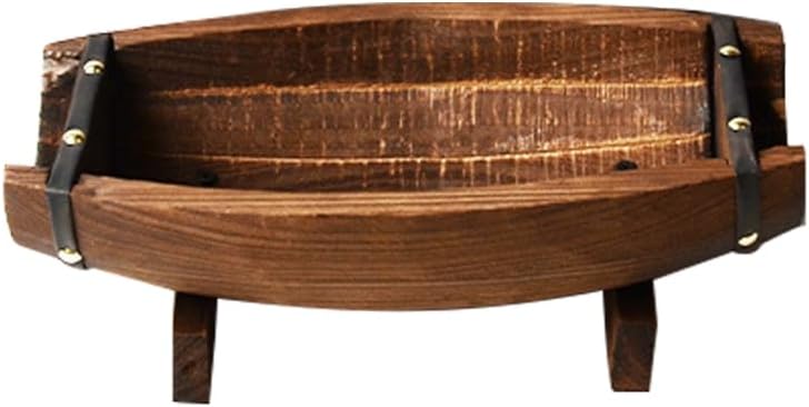 HANABASS Half Barrel Planters Rustic Wine Barrel Boat Shelf Tall Planters Wood Flower Pot Fall Porch Decor Half Planting Pots for Outdoor Plants Wooden Coffee