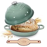 Davivy 5.5QT Cast Iron Sourdough Pan, 10" Round Dutch Oven for Bread, Enameled Cast Iron Dutch Oven for Sourdough Bread, Bread Baking Cloche, with Silicone Bread Sling - Sea Salt Green