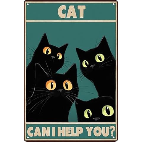 Black Cat Decor Can I Help You Funny Bathroom Wall Decor Metal Tin Sign Retro Home Decor Black Cat Lovers Women Gift 12x8 In Cover