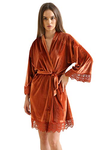 Owiter Women Velvet Robes, Soft Fuzzy Kimono Bathrobe For Women Bridal Wedding Sleepwear (Orange, One Size) #TOP22