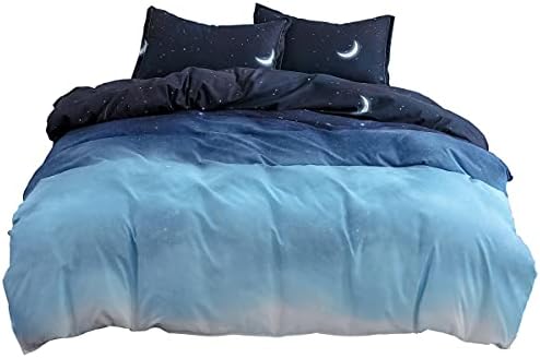 Sky Starry Duvet Cover Set Kids Galaxy with Moon and Stars Clouds Sea Scenery Comforter Cover for Boys Girls Teens Children, Decorative 2 Piece Bedding Set with 1 Pillow Sham Twin Size White Blue 2 41M4NsCSRfL. AC