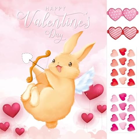 KALEFO Valentines Game Pin the Heart on Rabbit with 24 Stickers Valentine's Party Decorations Engagement Wedding Birthday Favor Supplies Cover