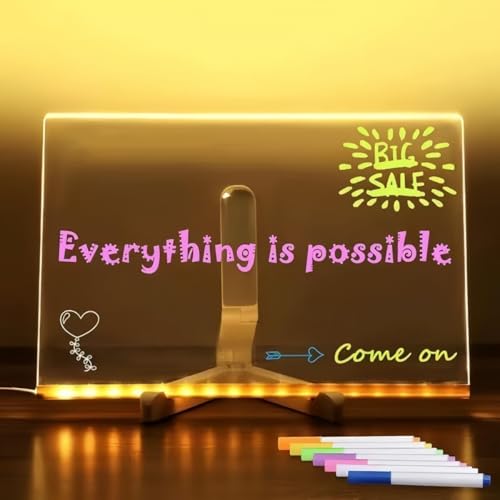 LED Note Board Light Up Acrylic Board with 7 Colors Pen Magic Led Note Board with Colours with Light Advertising Board Writing Board (30x20cm/11.81x7.87in)
