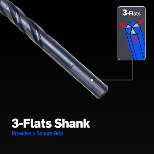 Bestwork 3-Flute Cobalt Drill Bit Set, M35 Metal Drill Bits for Metal and Steel, Oxynitride Coated, 3-Flats Shank, 135 Degree Split Point, for Hardened Steel, Stainless Steel, 17-Piece, 1/16"-3/8" — view 4