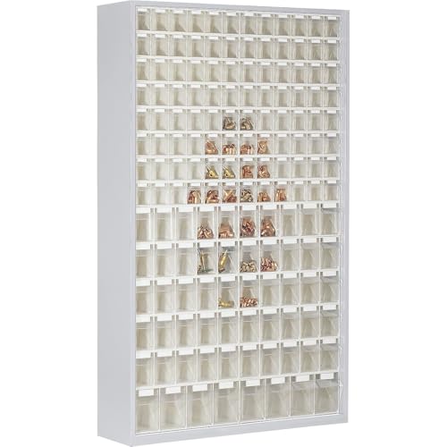 Magazinschrank Volumen 635 l 154 herausnehmb Klappkästen m Griffmulde B 1270 x T 250 x H 2000 mm lgrau transparent
