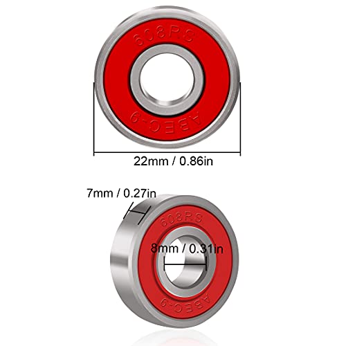 LIUJZZJ 608 ZZ Skateboard kugellager inlineskates zubehör lager Geeignet für ABEC-Lager Kann für Skateboarding oder Inline-Skates verwendet werden usw (8x22x7) mm (4 Stück Rot und 4 Stück Schwarz)