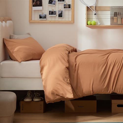 Image of Bedsure Twin /Twin XL Duvet Cover, Soft Double Brushed Bedding Set, Orange | For Kids & Adults, 68 inchx90 inch Comforter Cover, Hotel Luxury, All Season, Breathable, Easy Care, Lightweight, Zipper Closure
