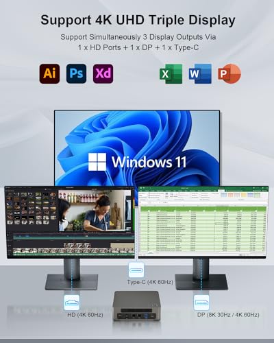 Image of Baieyu Mini PC 12th Gen Core i7-1255U (10C /12T, up to 4.70GHz) Mini Desktop Computers, 32GB DDR5 1TB PCIE 4.0 NVMe SSD Micro PC Support 4K Triple Display /WiFi 6 /BT 5.2 /HDMI+DP+USB-C /Auto Power On