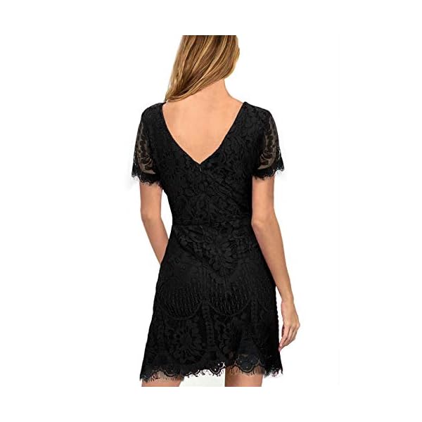 Summer Lace Dresses for Women Casual Party Chic Flattering Short Sleeve Round Neck Wedding Guest A Line Cocktail Dress 910 Black L
