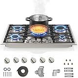 30 Inch Gas Cooktop with 6 Metal Knob, Dalxo 5 Italy Defendi Burner Gas Stovetop, Food-grade Stainless Steel Built-In Gas Hob, NG/LPG Convertible Gas Range Top for Kitchen, Thermocouple Protection