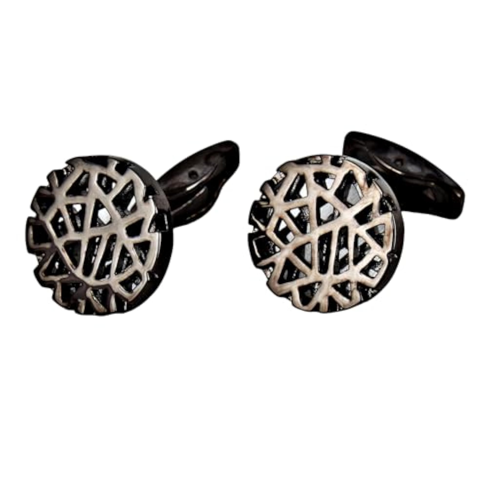Unique Men's Black Metal Polish Round Cufflinks, Formal Wear