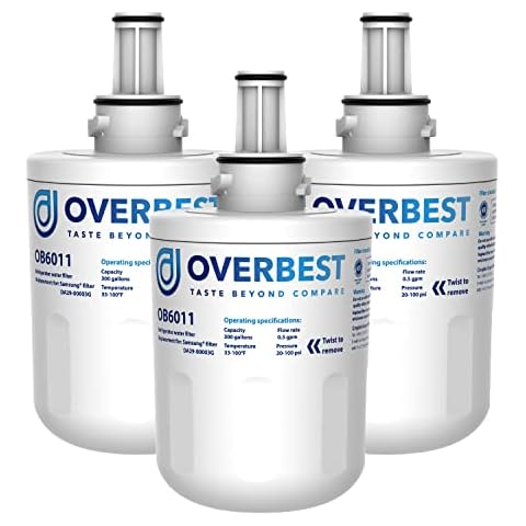 Overbest DA29-00003G Refrigerator Water Filter, Replacement For Samsung DA29-00003G, DA29-00003B, DA29-00003A, Aqua-Pure Plus, HAFCU1 (Pack of 3) Cover