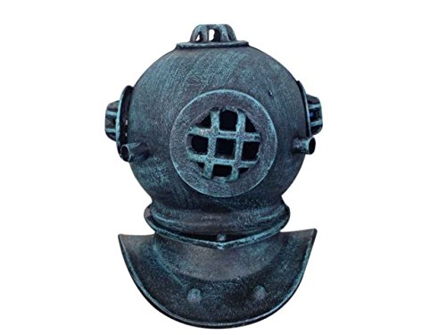 Handcrafted Nautical Decor Seaworn Blue Cast Iron Decorative Divers Helmet 9"- Nautical Divers Helmet - Nautical Home Decor