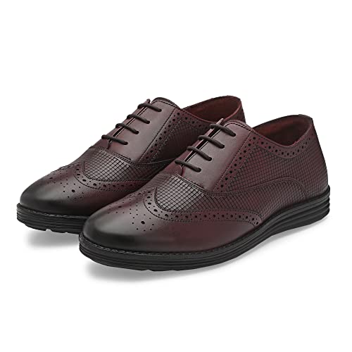 Image of Legwork Men's Leather Lined Laser Brogue Oxford Shoes for Men and Boys
